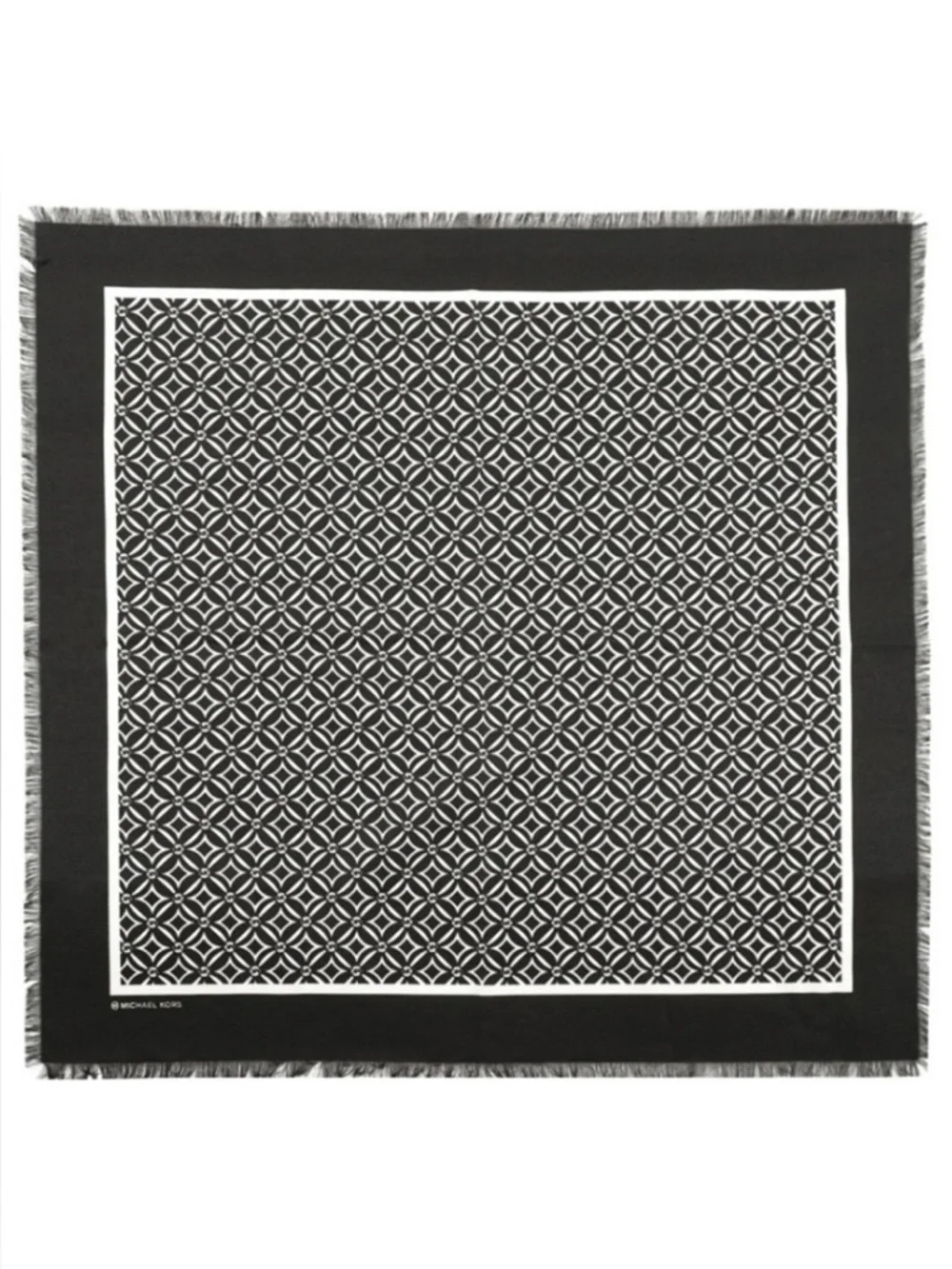 Michael Kors Monogram Square Scarf Bone & Black Fringe Trim
